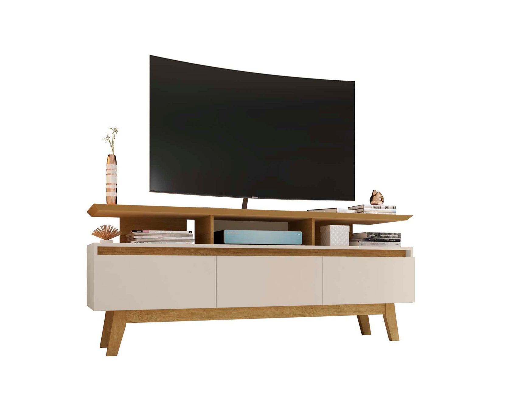 Yonkers 62.99 TV Stand in Off White and Cinnamon - Ornate Home