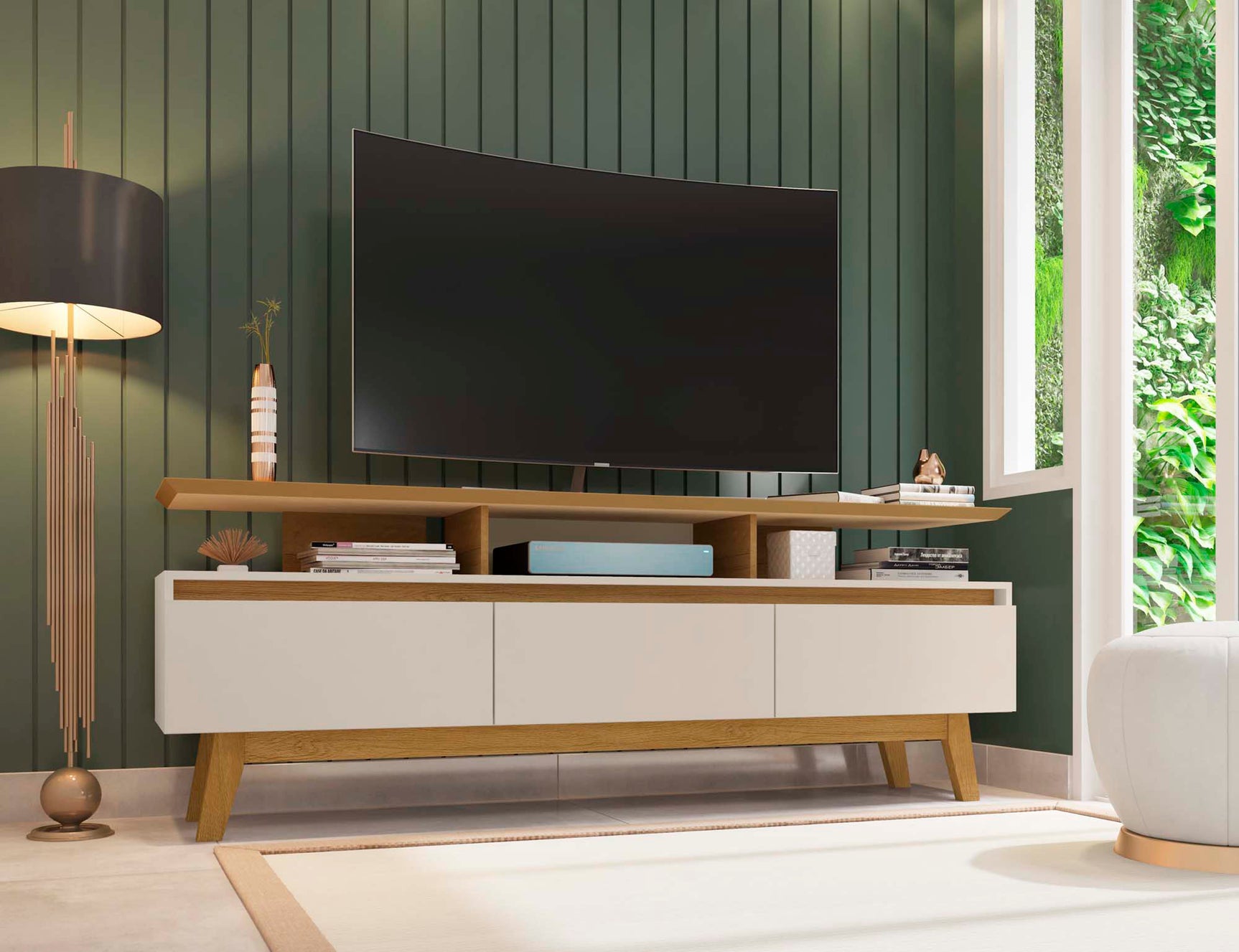 Yonkers 70.86 TV Stand in Off White and Cinnamon - Ornate Home