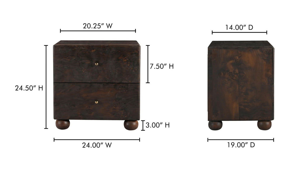 York Dark Brown Burl Nightstand - Ornate Home
