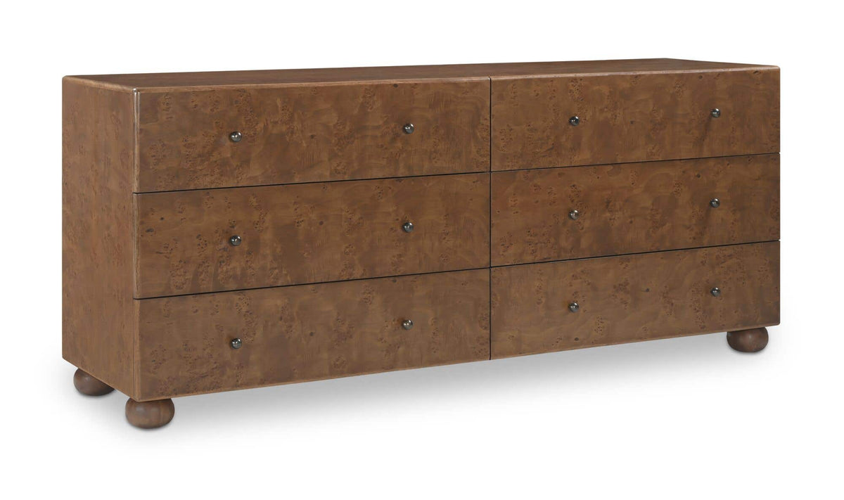 York Warm Brown Burl 6 Drawer Dresser - Ornate Home