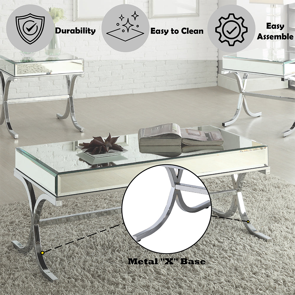 Yuri Mirrored Top & Chrome Coffee Table - Ornate Home