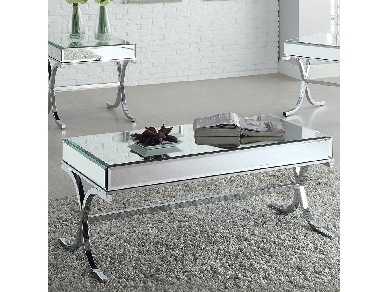 Yuri Mirrored Top & Chrome Coffee Table - Ornate Home