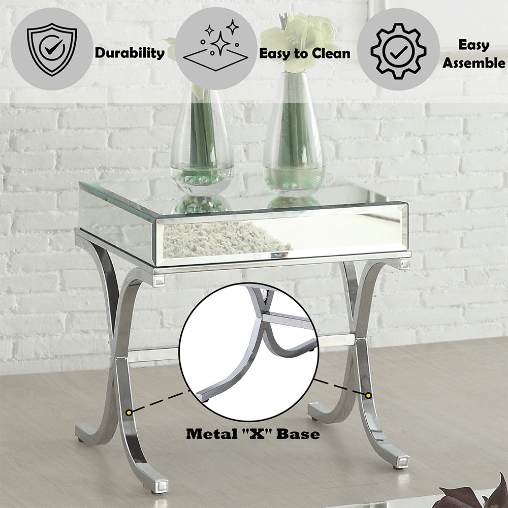 Yuri Mirrored Top & Chrome End Table - Ornate Home