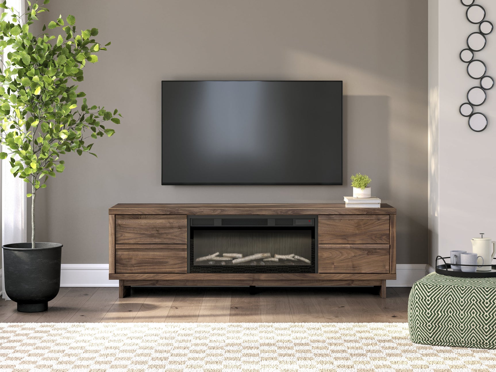 Zadilyn Brown 72" TV Stand with Electric Fireplace (Online Special Price) - Ornate Home