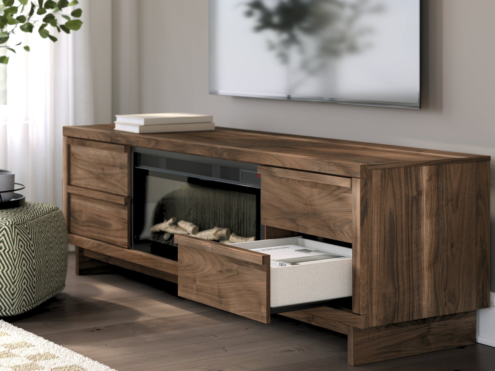 Zadilyn Brown 72" TV Stand with Electric Fireplace (Online Special Price) - Ornate Home