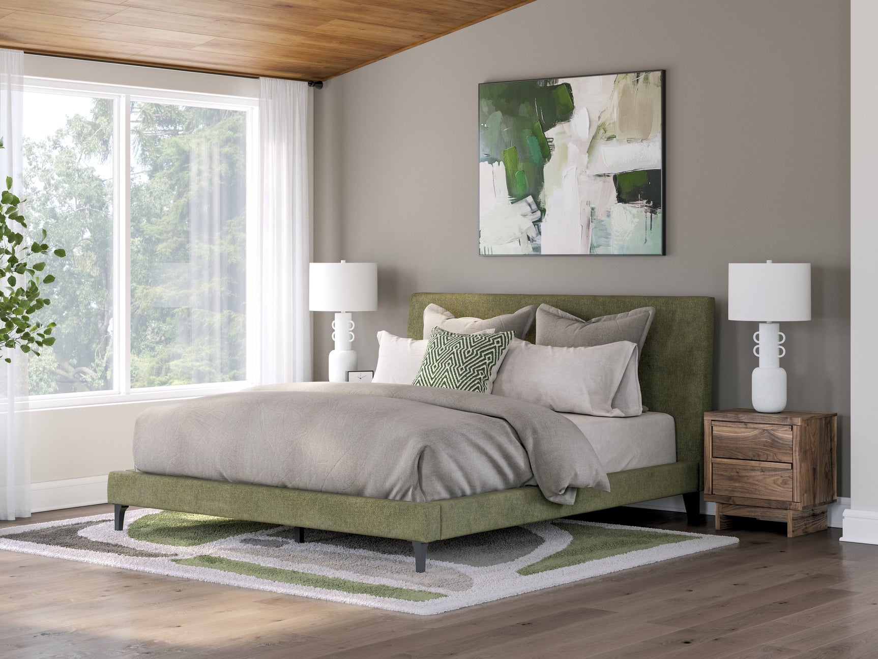 Zadilyn Sage Green California King Upholstered Bed with Roll Slats (Online Special Price) - Ornate Home