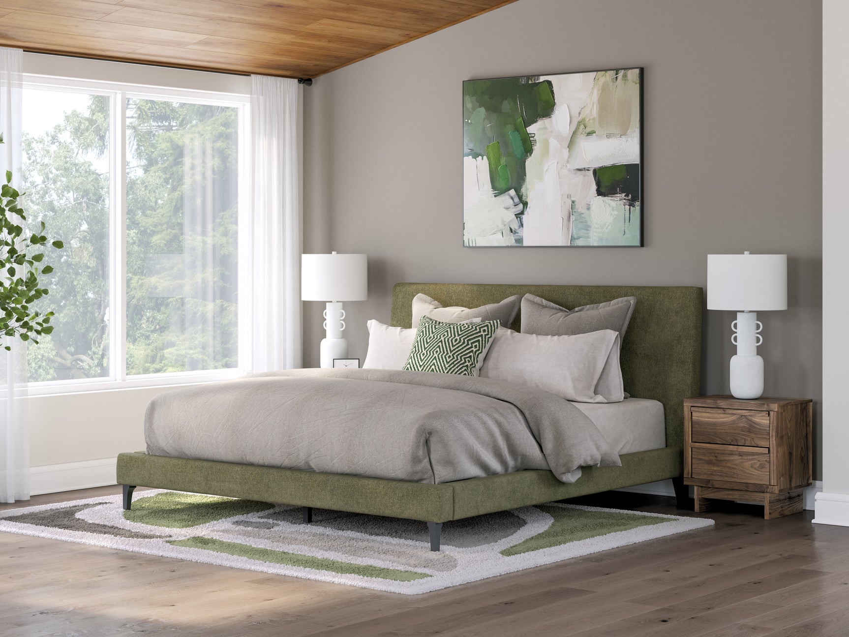 Zadilyn Sage Green King Upholstered Bed with Roll Slats (Online Special Price) - Ornate Home