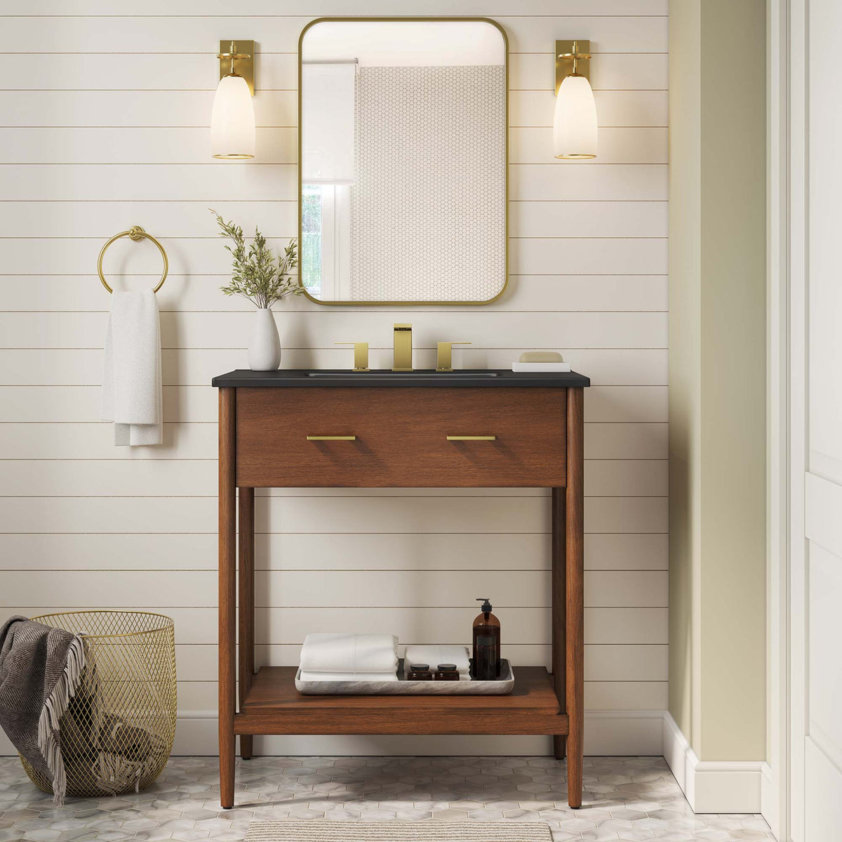 Zaire Walnut/Black 30" Bathroom Vanity - Ornate Home