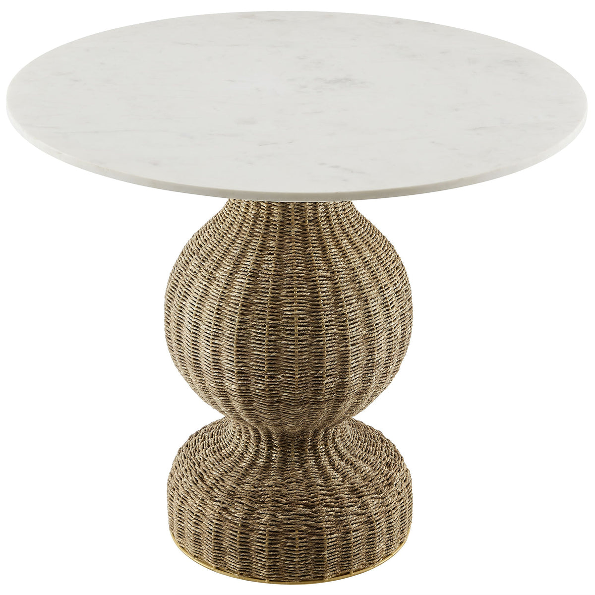 Zale White/Natural 36" Marble and Seagrass Dining Table - Ornate Home