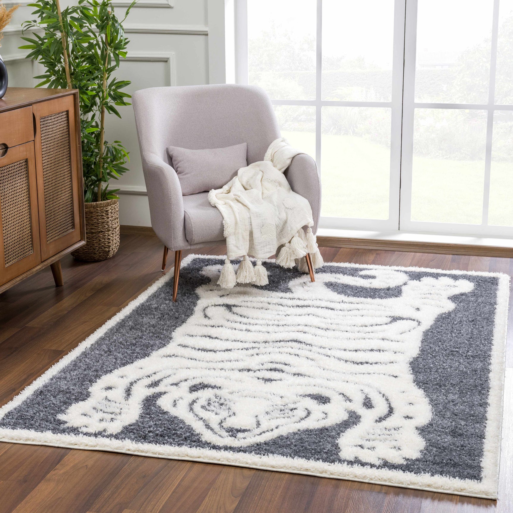 Zane Charcoal Tibetan Tiger Plush Rug - Ornate Home