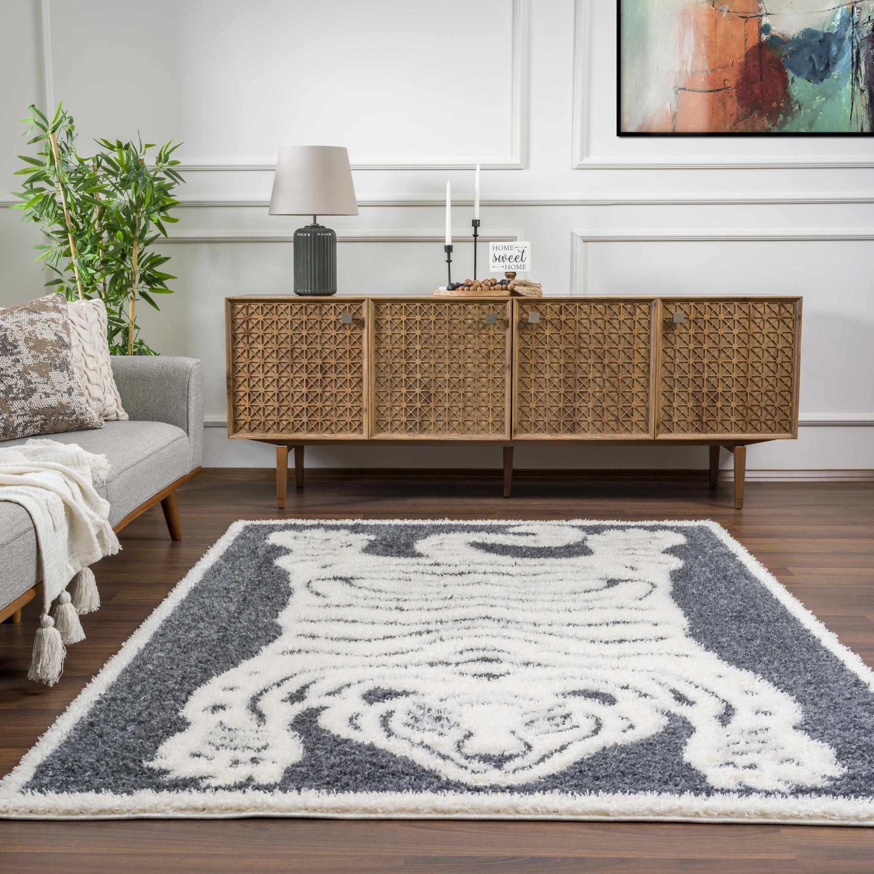 Zane Charcoal Tibetan Tiger Plush Rug - Ornate Home