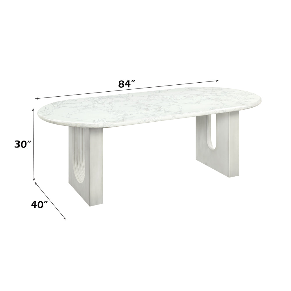 Zayn White Natrual Marble Top/White Dining Table - Ornate Home