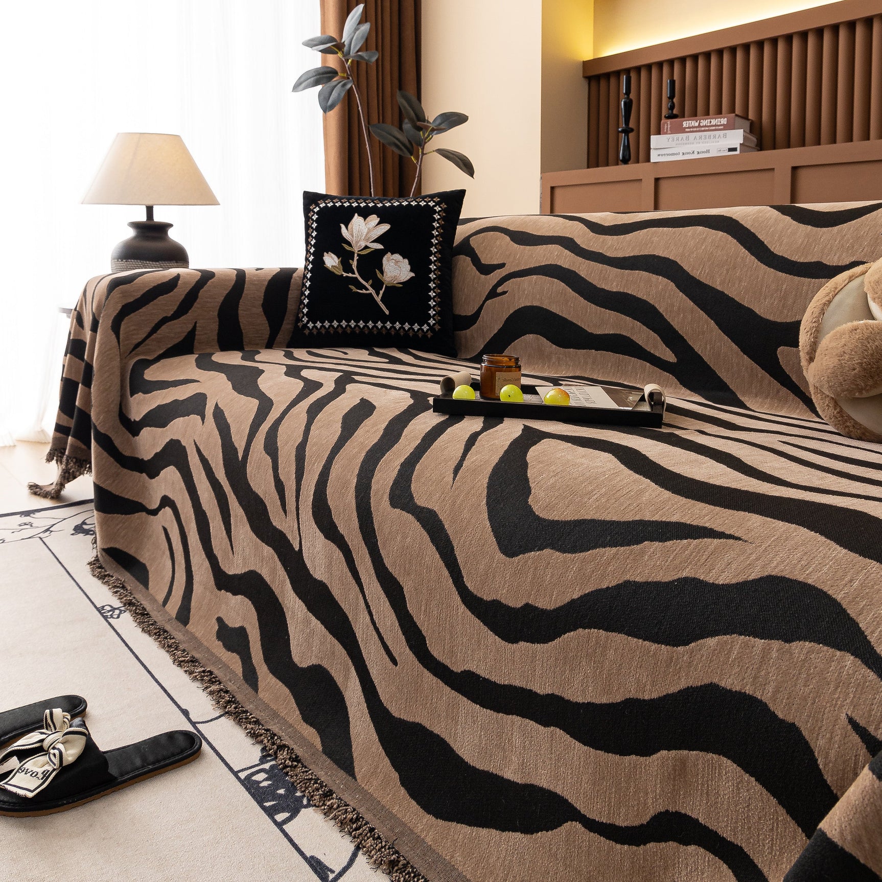 Zebra Striped Chenille Throw Sofa Cover Full-Cover Decorative Furniture Slipcover - Ornate Home