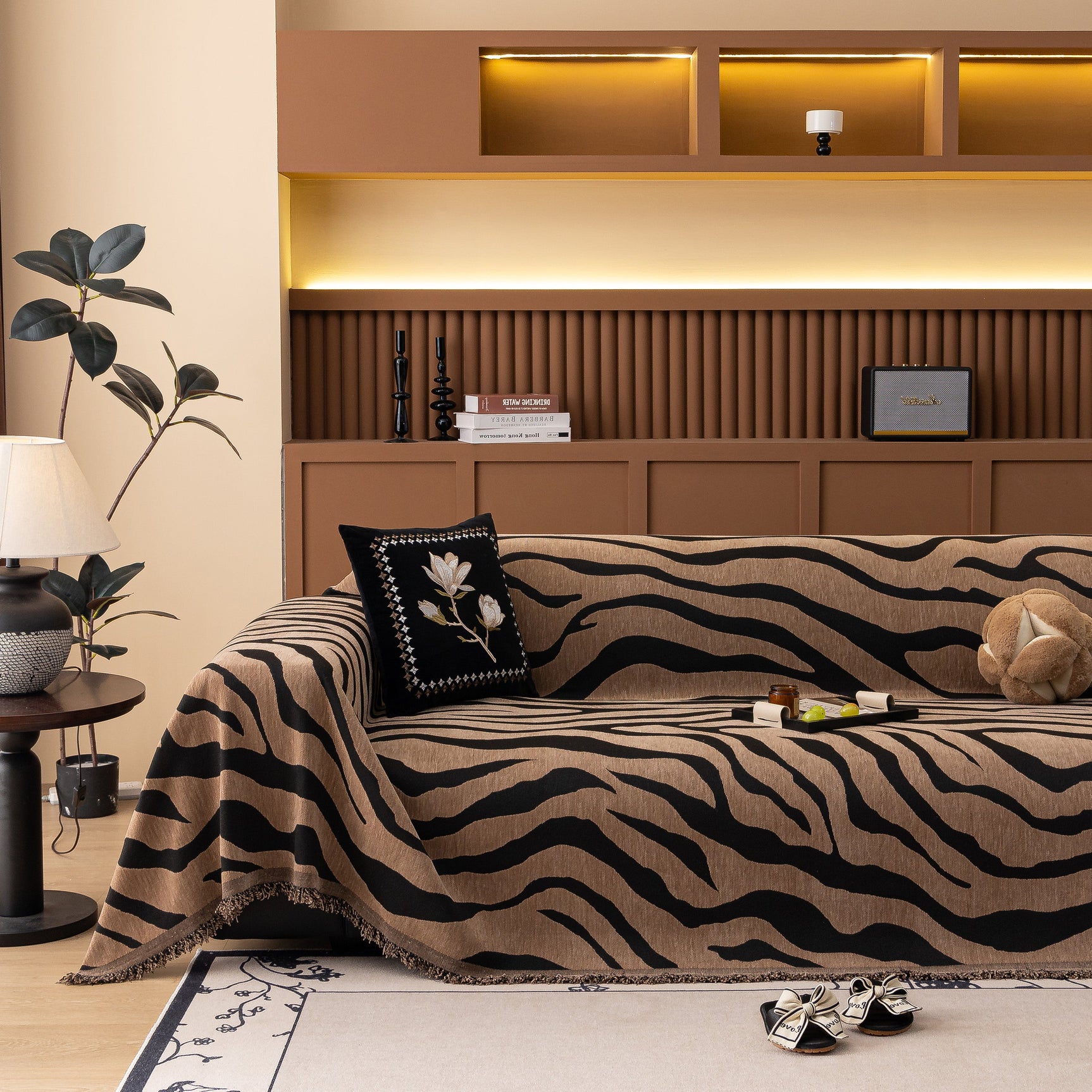 Zebra Striped Chenille Throw Sofa Cover Full-Cover Decorative Furniture Slipcover - Ornate Home