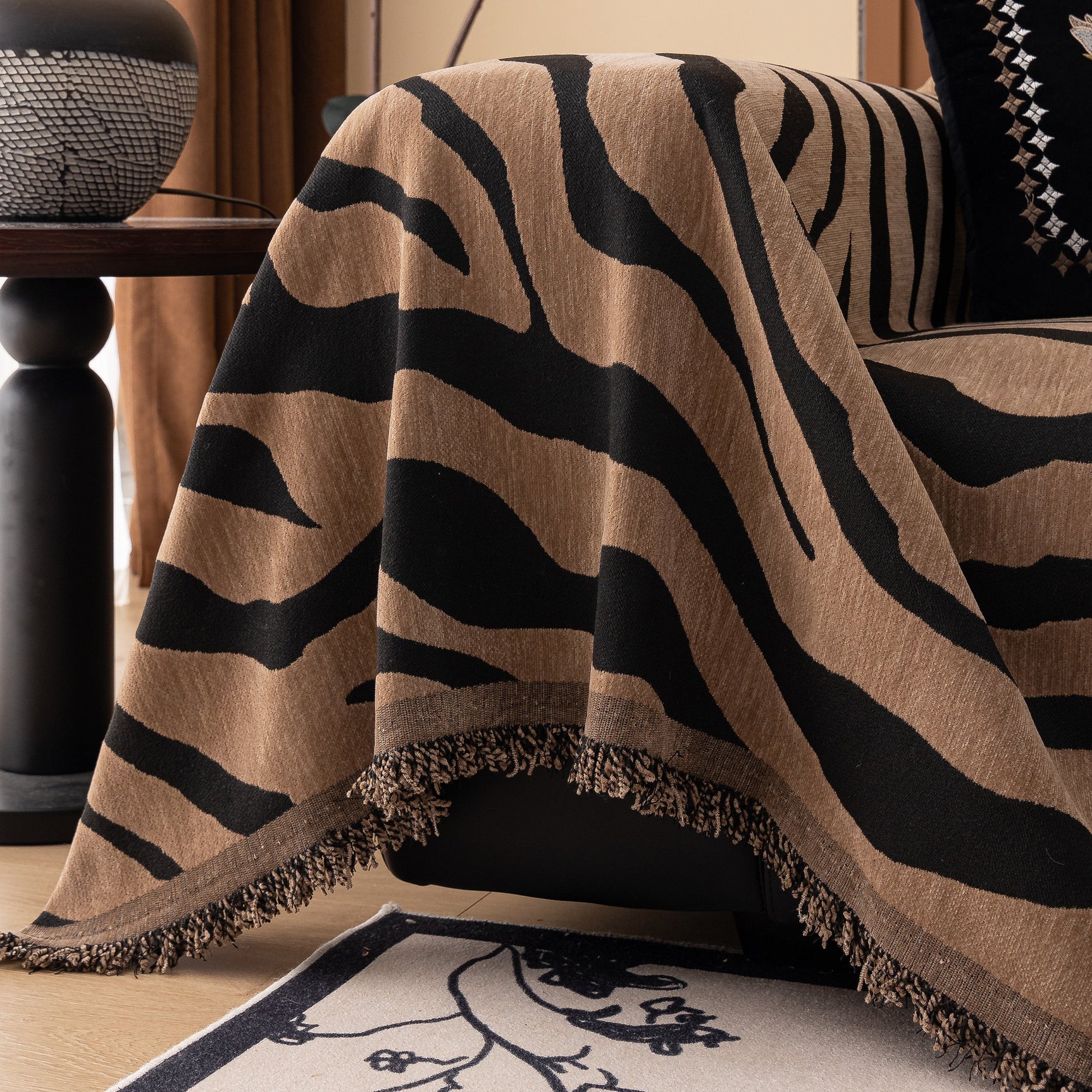 Zebra Striped Chenille Throw Sofa Cover Full-Cover Decorative Furniture Slipcover - Ornate Home