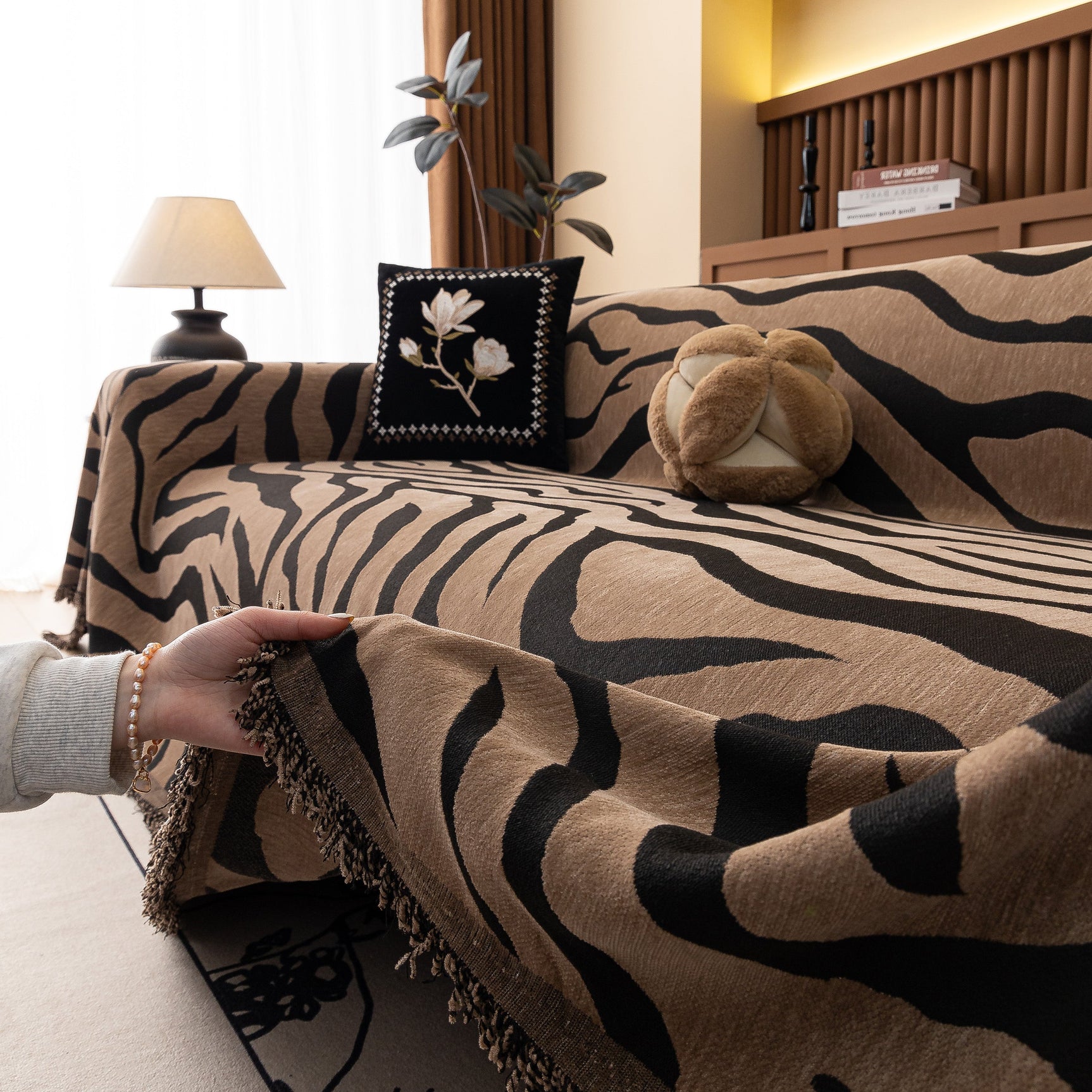 Zebra Striped Chenille Throw Sofa Cover Full-Cover Decorative Furniture Slipcover - Ornate Home