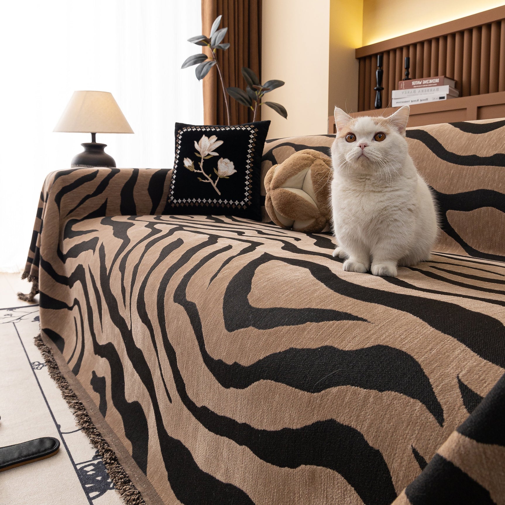 Zebra Striped Chenille Throw Sofa Cover Full-Cover Decorative Furniture Slipcover - Ornate Home