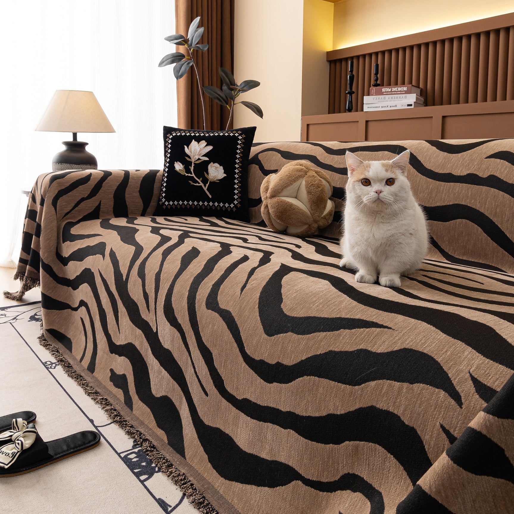 Zebra Striped Chenille Throw Sofa Cover Full-Cover Decorative Furniture Slipcover - Ornate Home