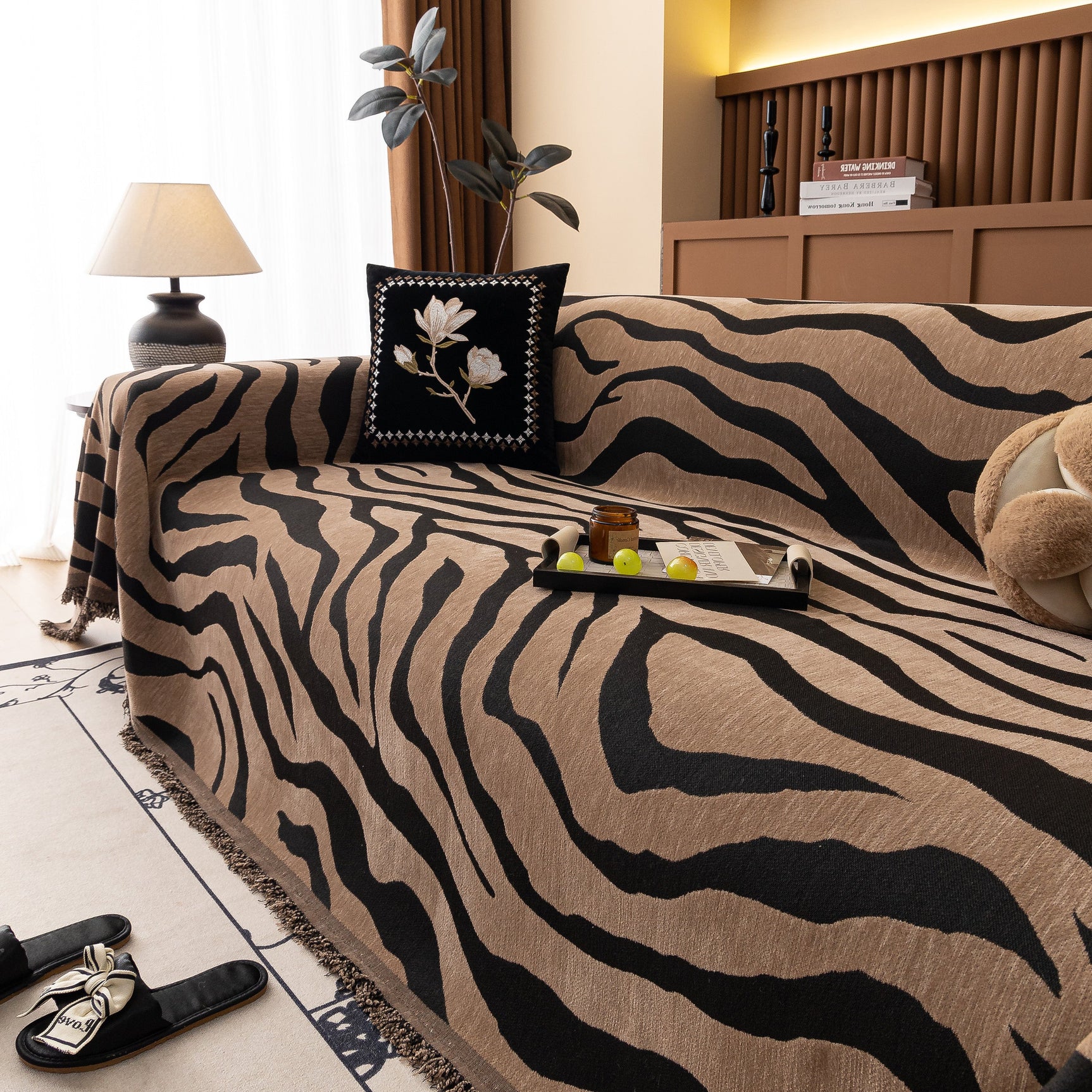 Zebra Striped Chenille Throw Sofa Cover Full-Cover Decorative Furniture Slipcover - Ornate Home