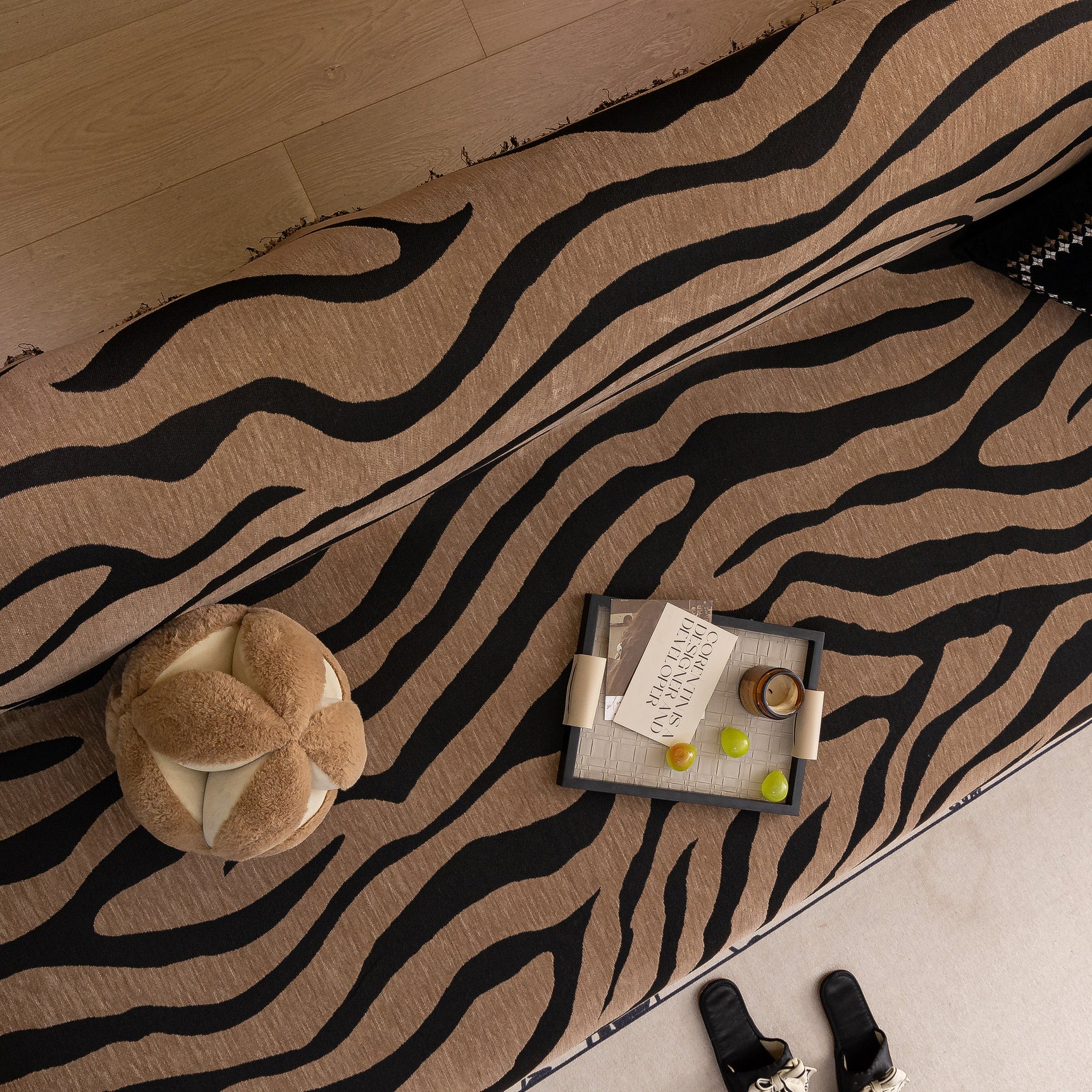 Zebra Striped Chenille Throw Sofa Cover Full-Cover Decorative Furniture Slipcover - Ornate Home