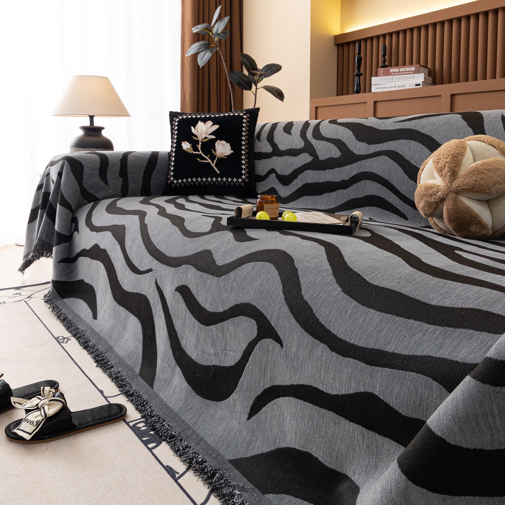 Zebra Striped Chenille Throw Sofa Cover Full-Cover Decorative Furniture Slipcover - Ornate Home