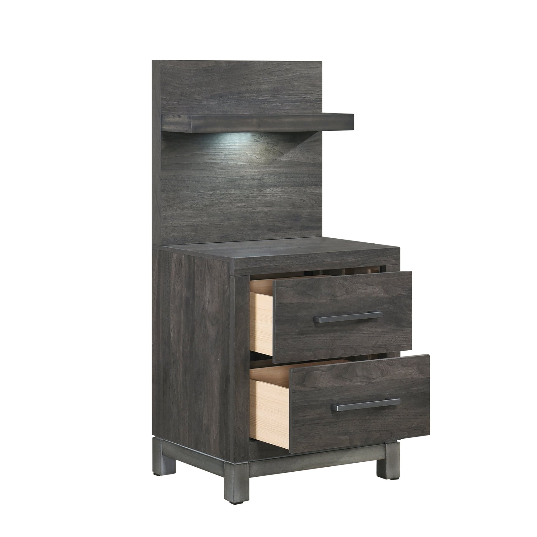 Zephyr Brown/Silver Nightstand with Wall Panel - Ornate Home