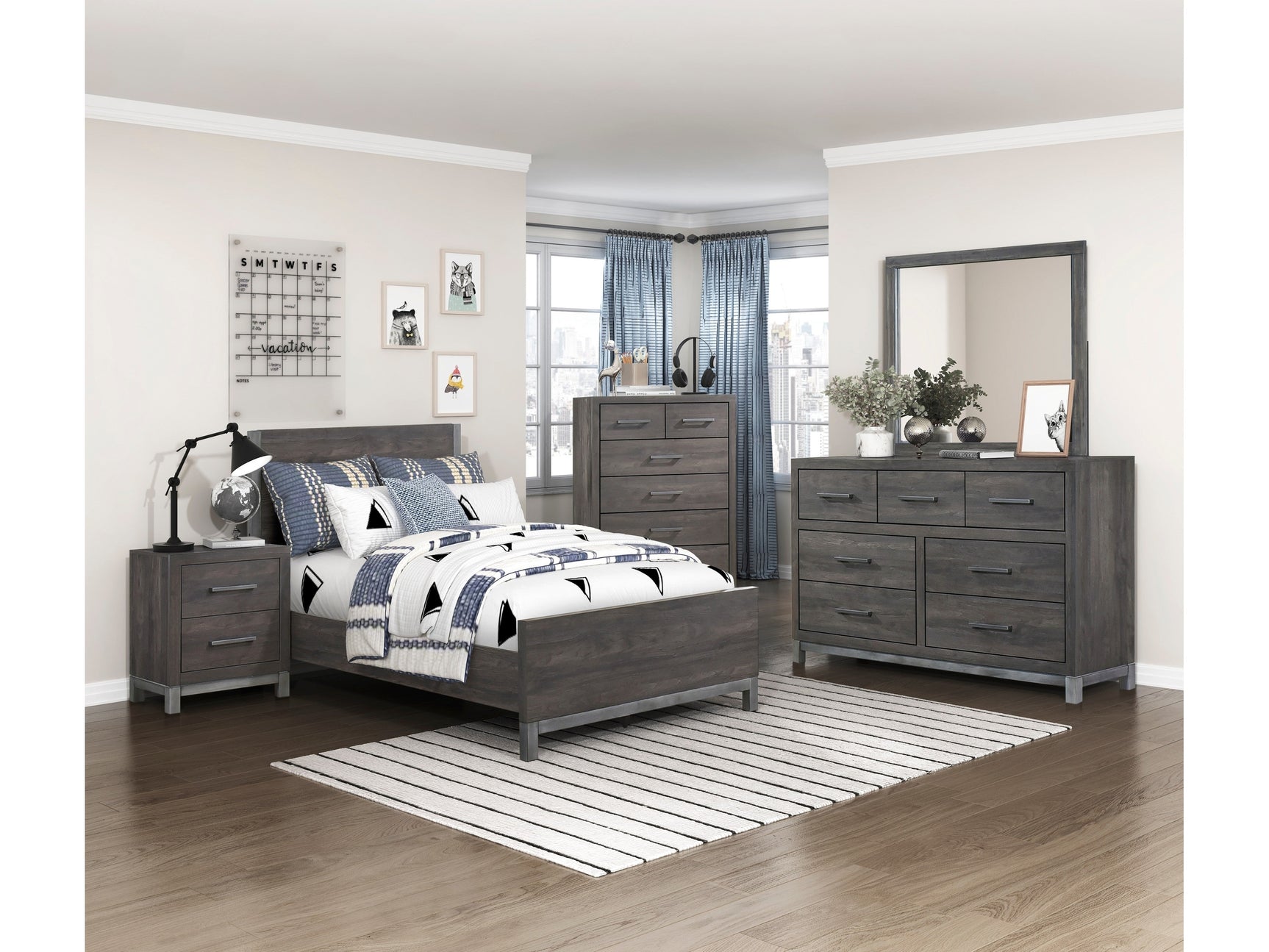 Zephyr Brownish Gray/Antique Silver 5-Piece Twin Bedroom Set - Ornate Home