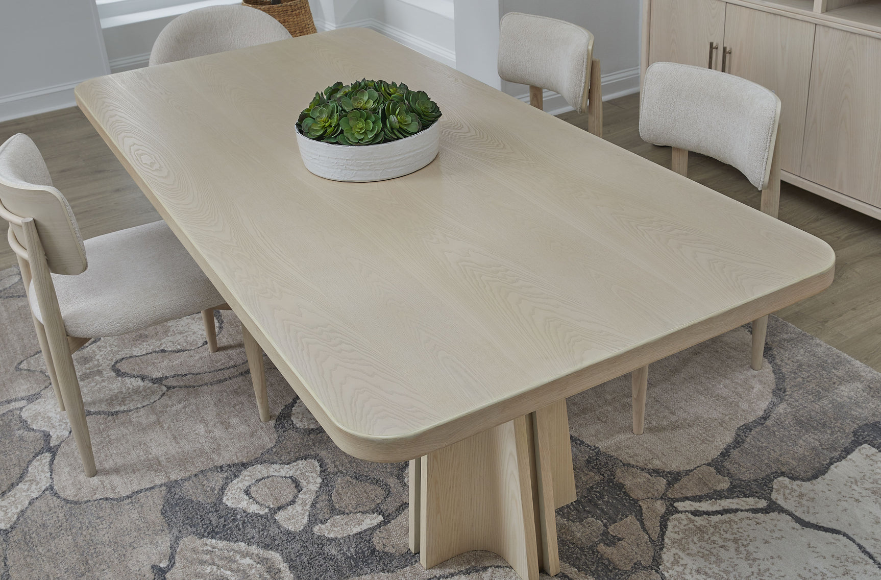 Zinnia Ash Wood Double Pedestal Dining Table in White Sand - Ornate Home
