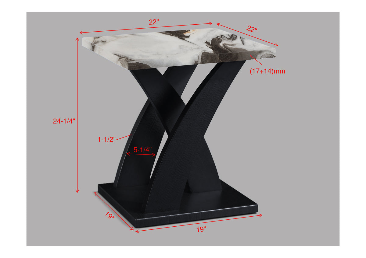 Zion White/Black/Brown Faux Marble 3-Piece Coffee Table Set - Ornate Home