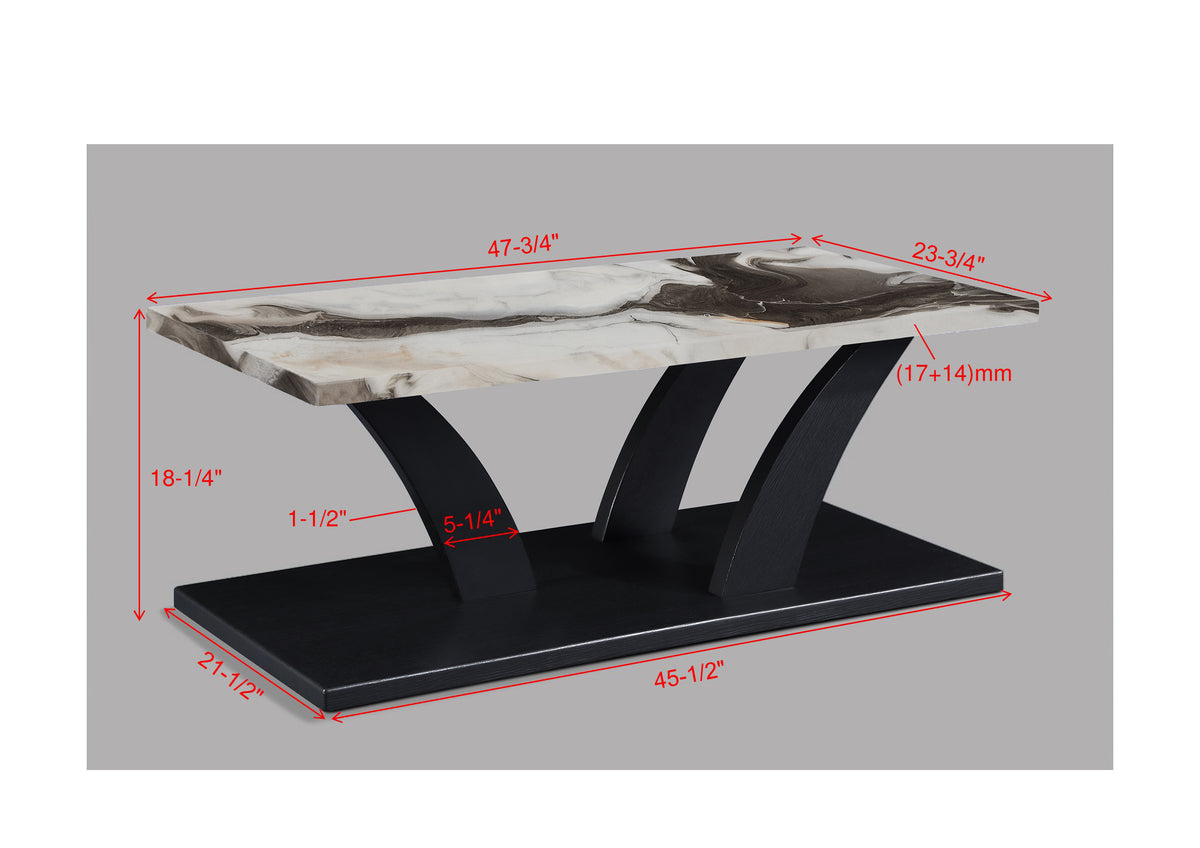 Zion White/Black/Brown Faux Marble 3-Piece Coffee Table Set - Ornate Home