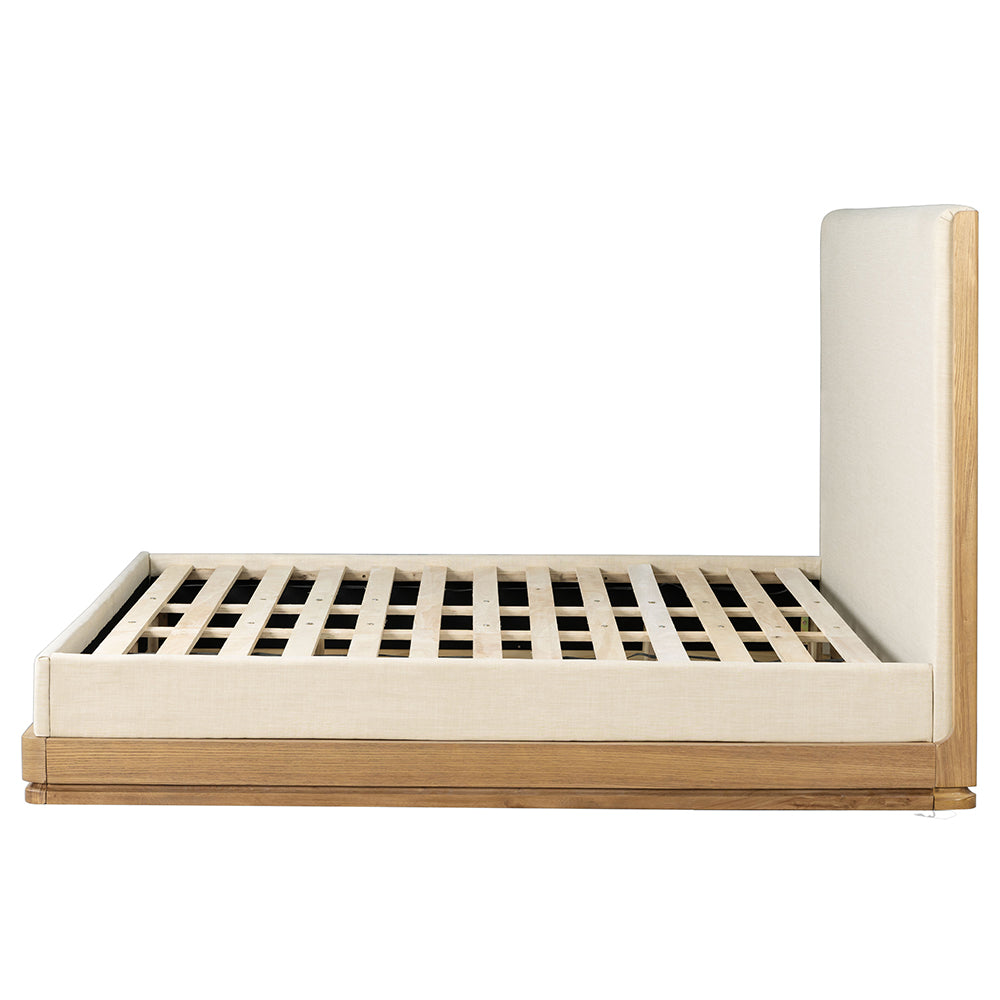 Zoey Beige Fabric / Oak E. King Bed - Ornate Home