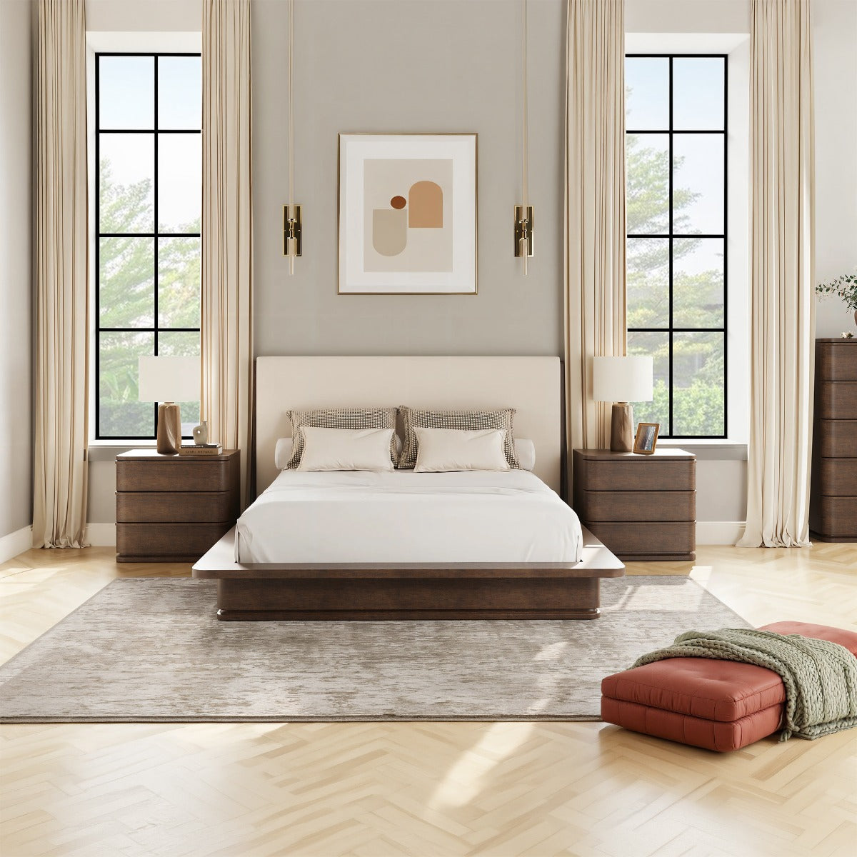 Zoey Cream/Brown Oak Queen Bed - Ornate Home