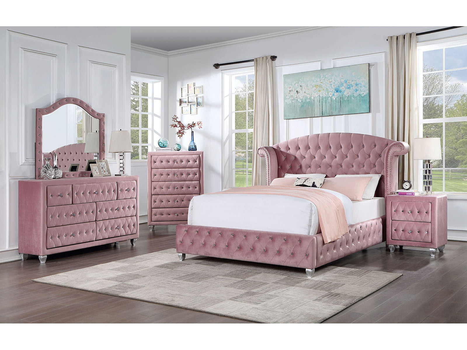 Zohar Pink 5 Pc. Queen Bedroom Set w/ Chest - Ornate Home