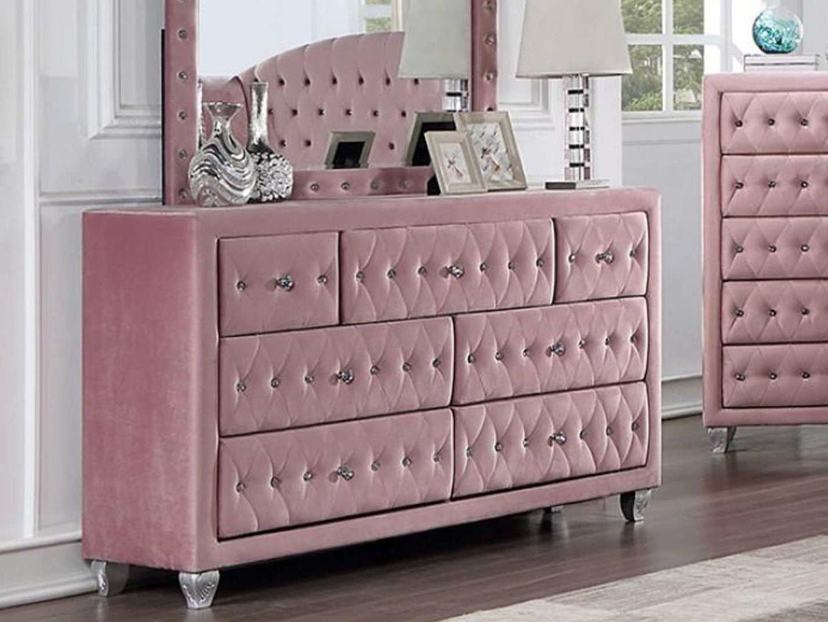 pink white dresser Furniture of America Zohar Chic vanity with jewelry Wedding Guest Attire Knee 12/12/2025 Size:EU 41 / US 10