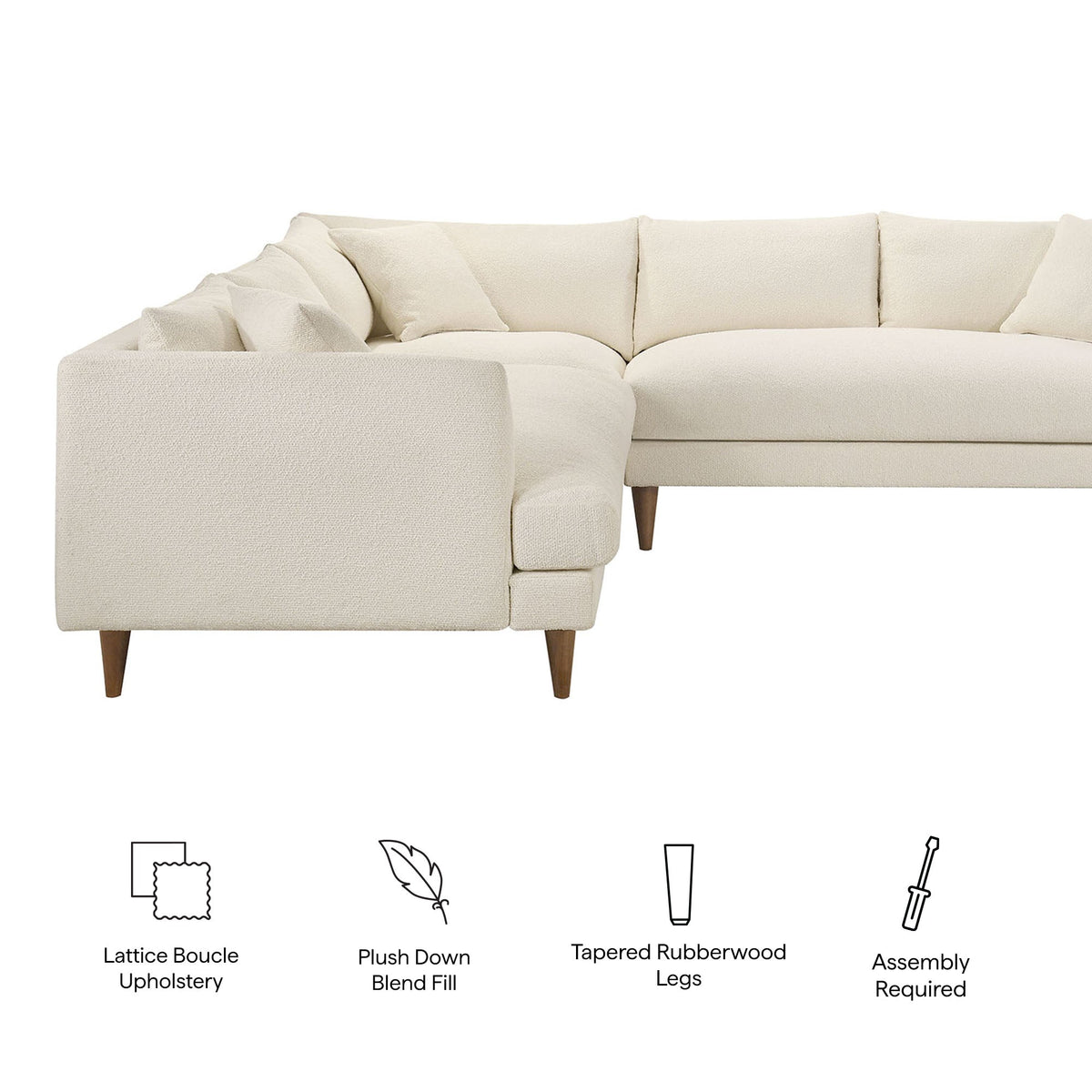 Zoya Cream 3 Piece Down Filled Overstuffed Boucle Sectional Sofa - Ornate Home