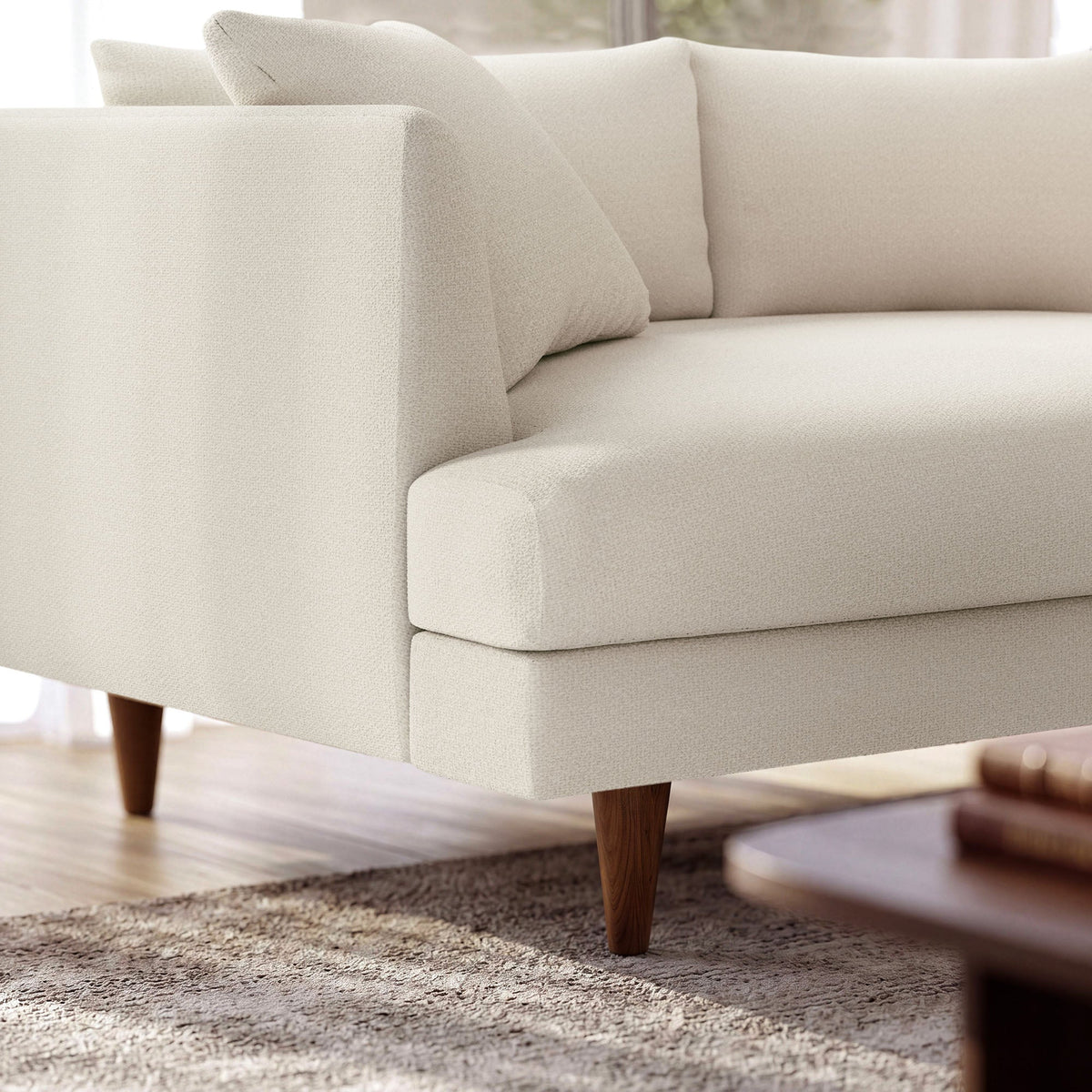 Zoya Cream 3 Piece Down Filled Overstuffed Boucle Sectional Sofa - Ornate Home