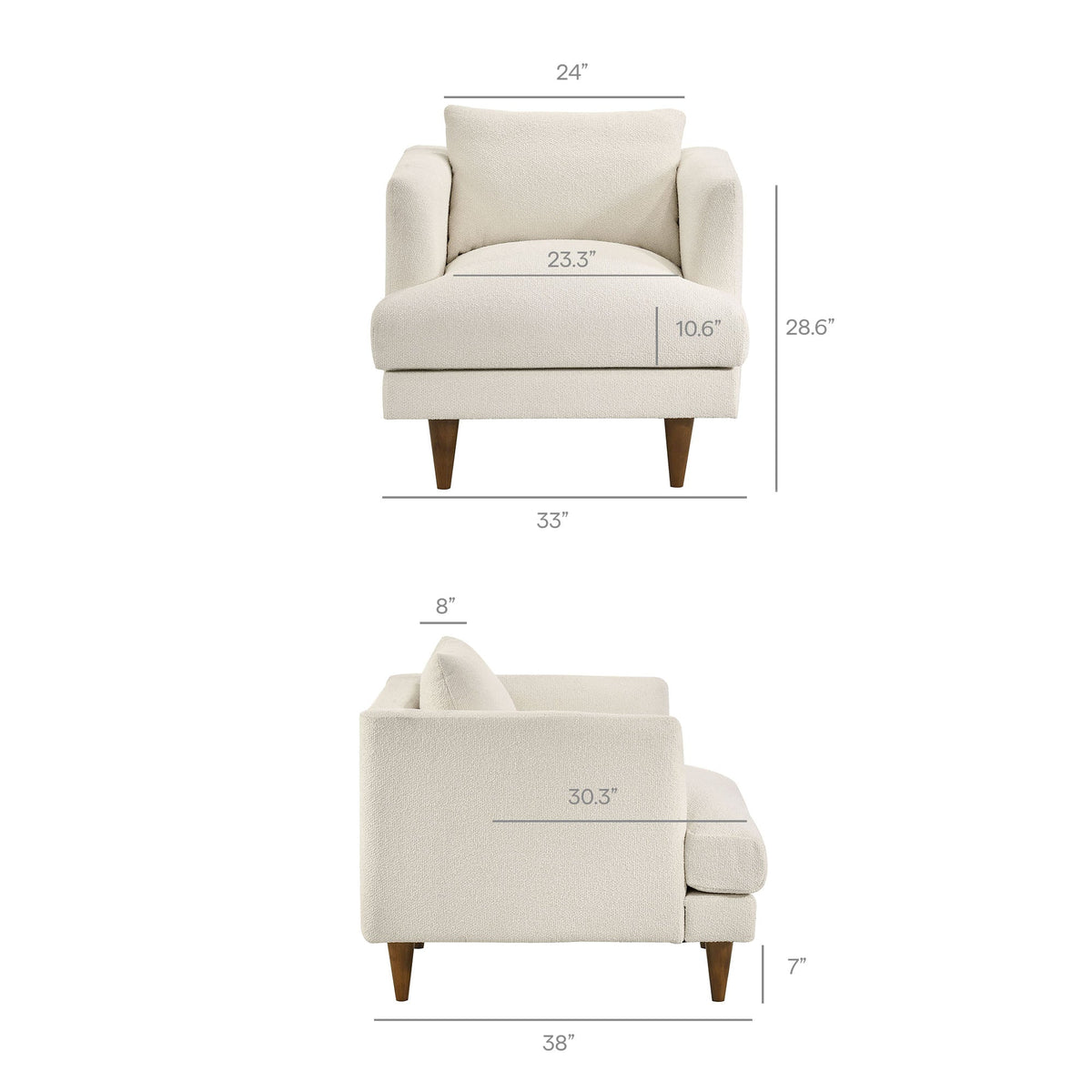 Zoya Cream Down Filled Overstuffed Boucle Armchair