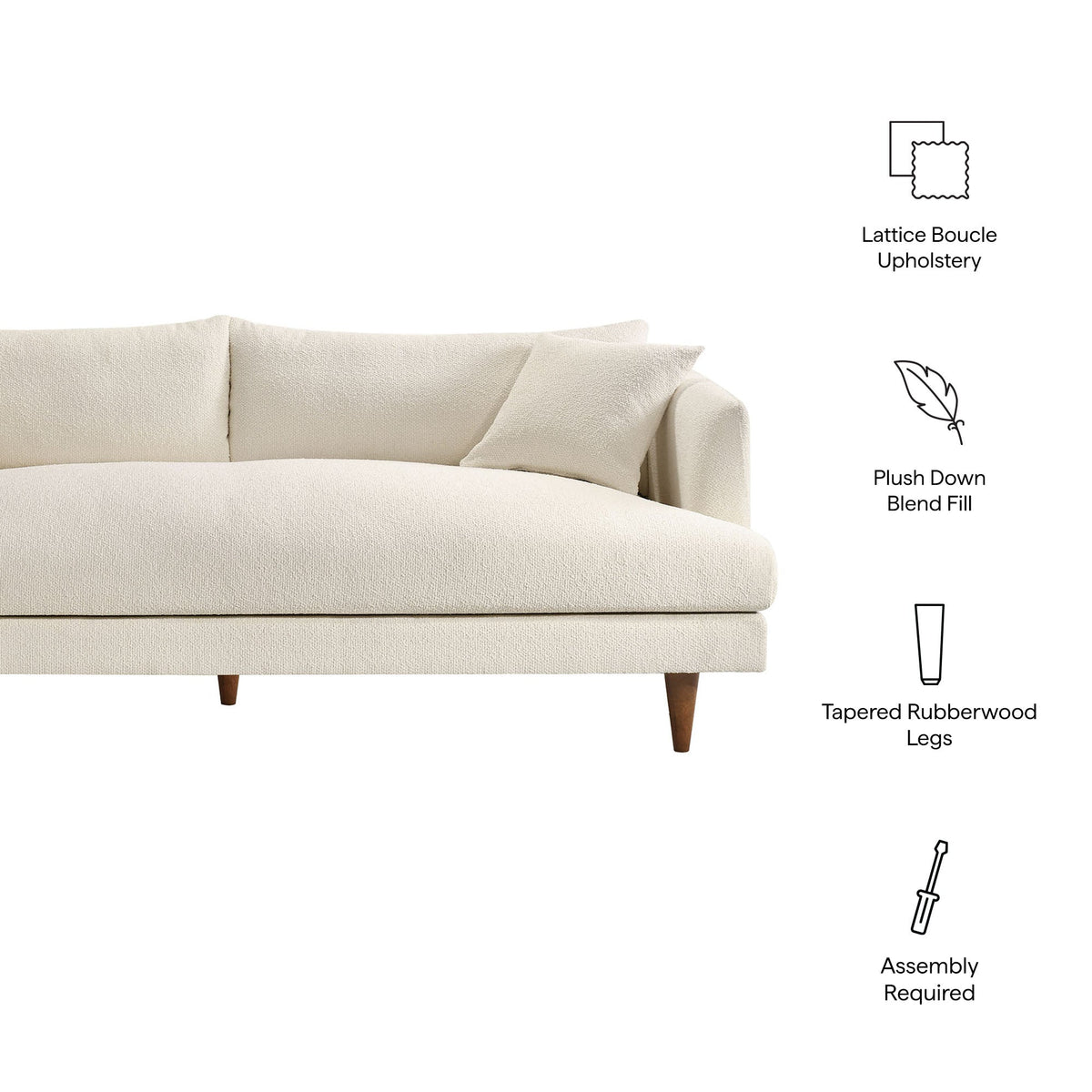 Zoya Cream Down Filled Overstuffed Boucle Sofa