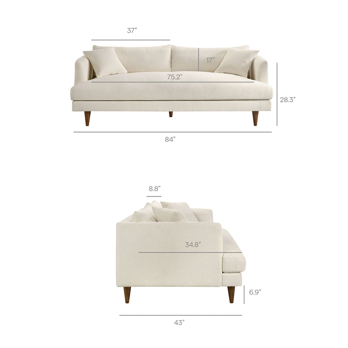 Zoya Cream Down Filled Overstuffed Boucle Sofa