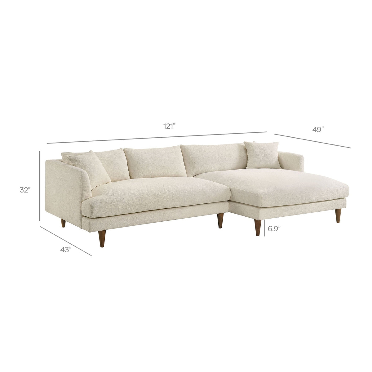 Zoya Cream Right-Facing Down Filled Overstuffed Boucle Sectional Sofa