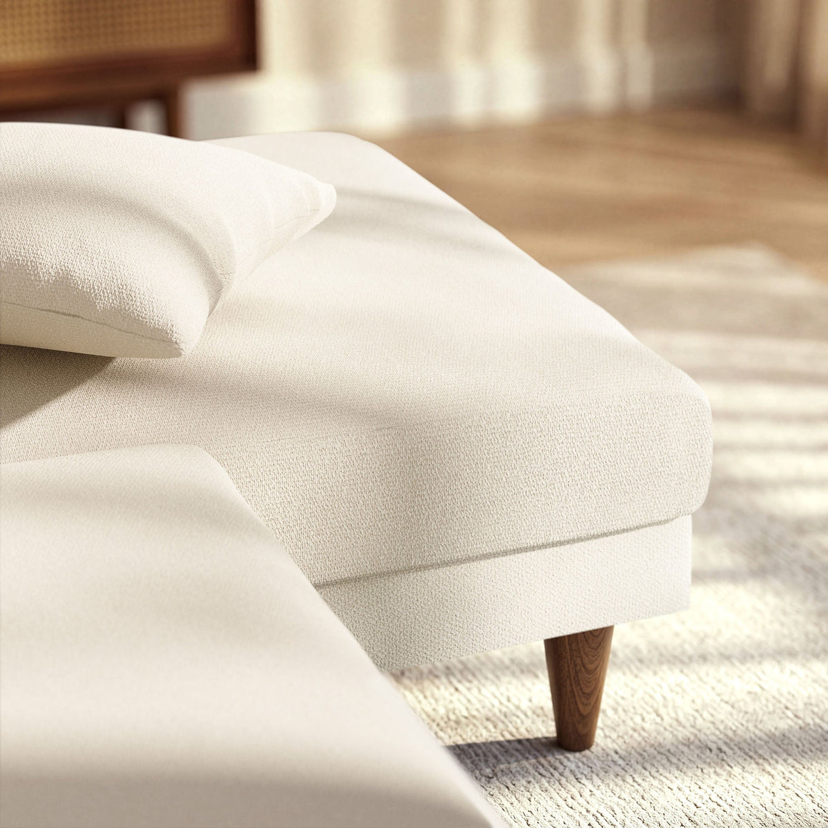 Zoya Cream Right-Facing Down Filled Overstuffed Boucle Sectional Sofa