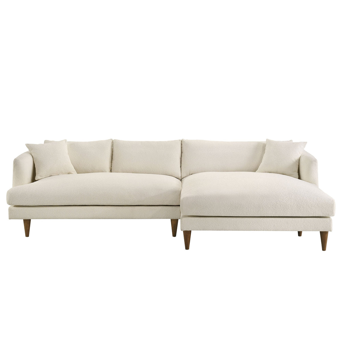 Zoya Cream Right-Facing Down Filled Overstuffed Boucle Sectional Sofa