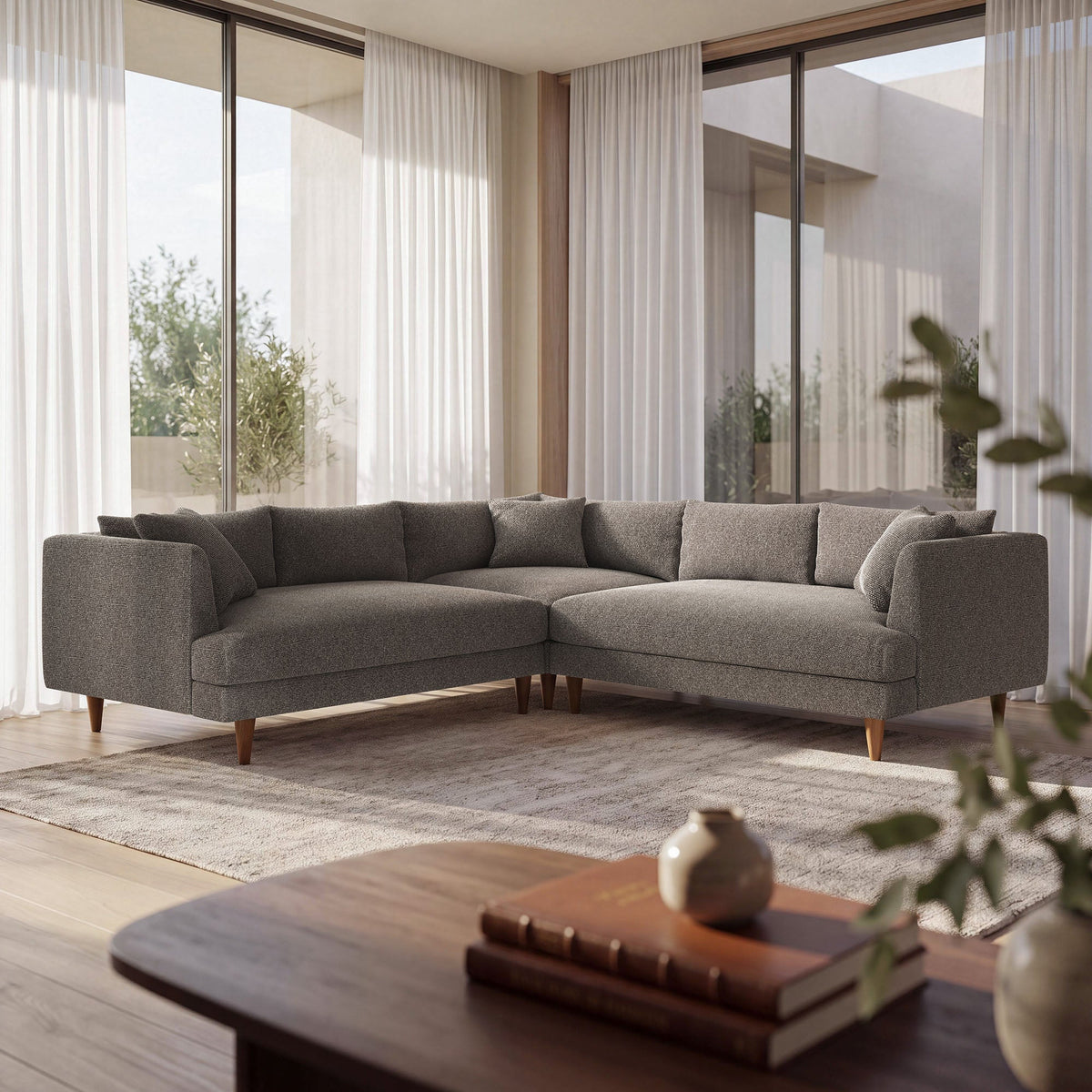 Zoya Earth 3 Piece Down Filled Overstuffed Boucle Sectional Sofa