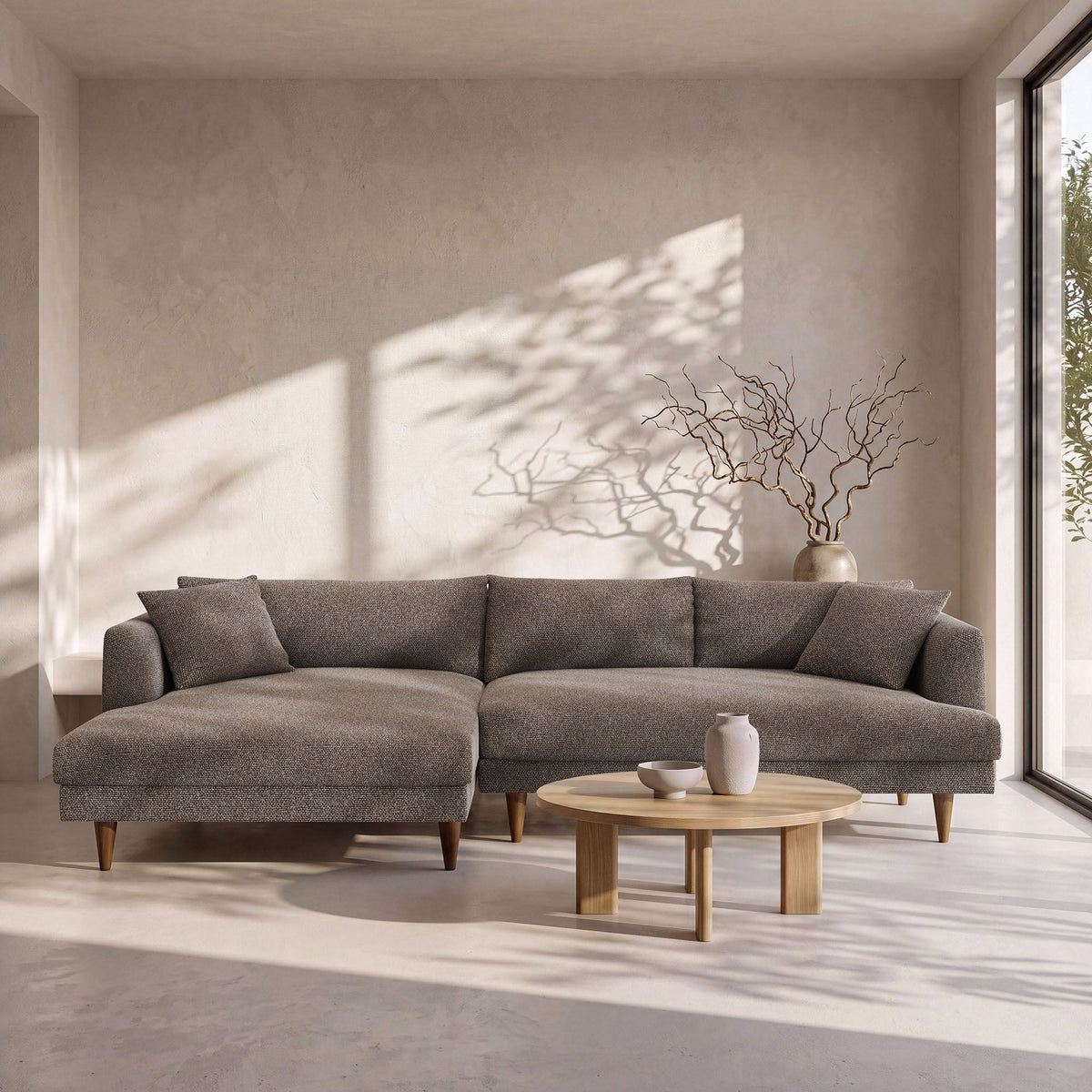 Zoya Earth Left-Facing Down Filled Overstuffed Boucle Sectional Sofa