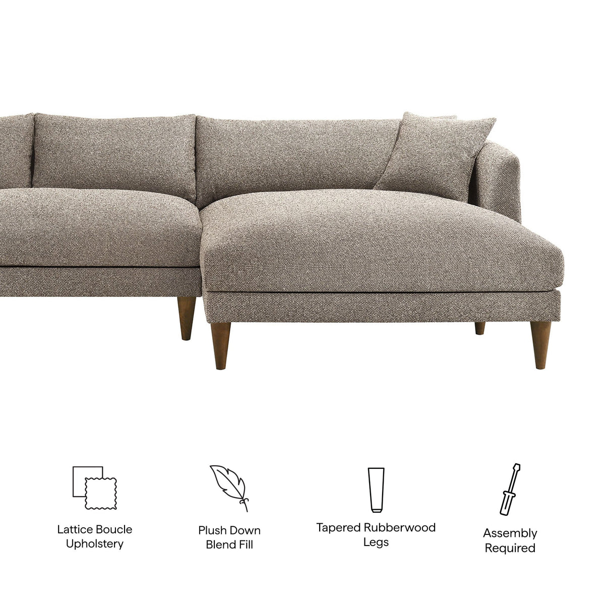 Zoya Earth Right-Facing Down Filled Overstuffed Boucle Sectional Sofa