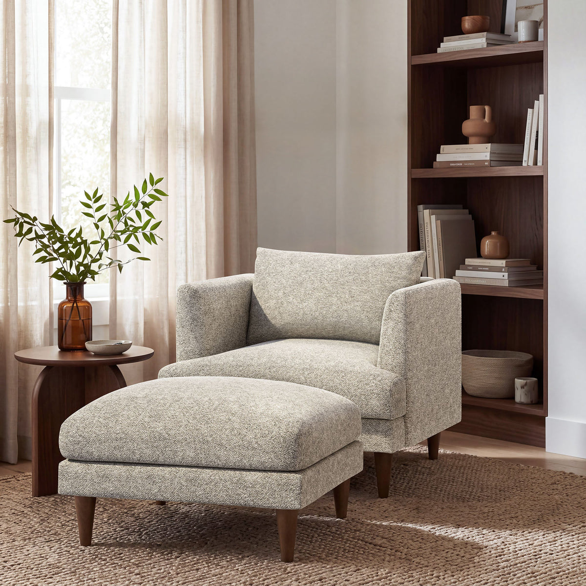 Zoya Fog Down Filled Overstuffed Boucle Ottoman