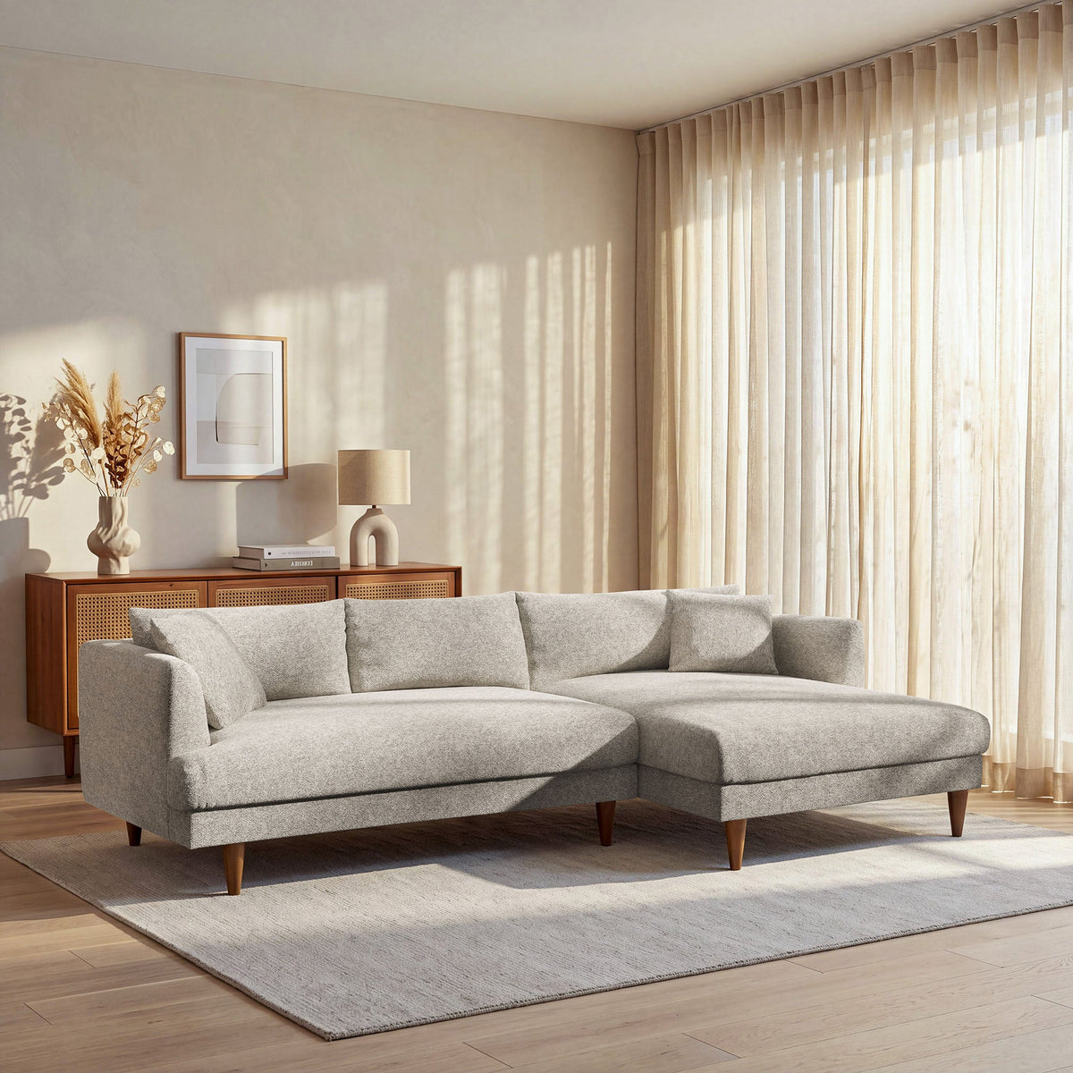 Zoya Fog Right-Facing Down Filled Overstuffed Boucle Sectional Sofa - Ornate Home