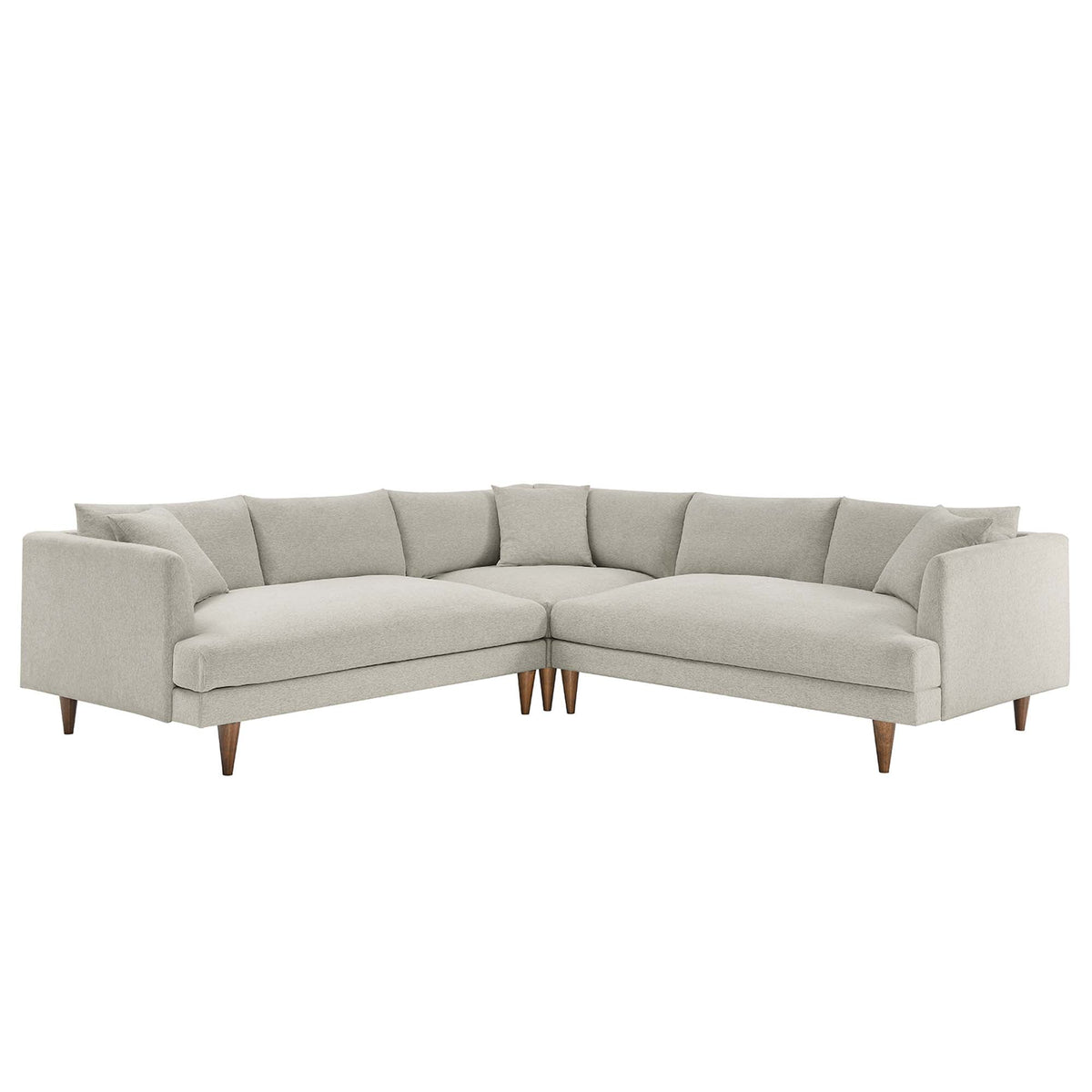 Zoya Heathered Weave Ivory 3 Piece Down Filled Overstuffed Sectional Sofa - Ornate Home