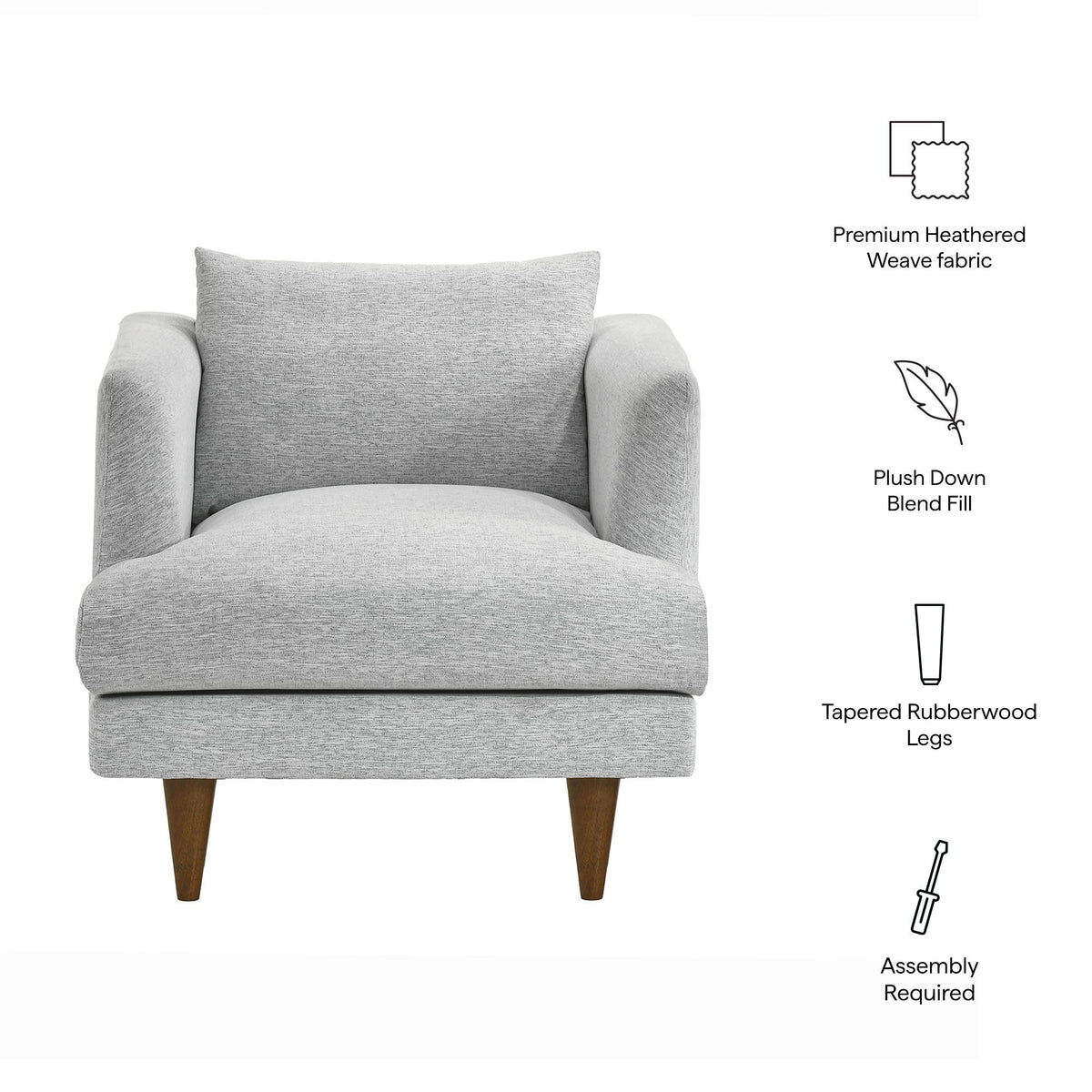 Zoya Light Gray Fabric Down Filled Overstuffed Armchair