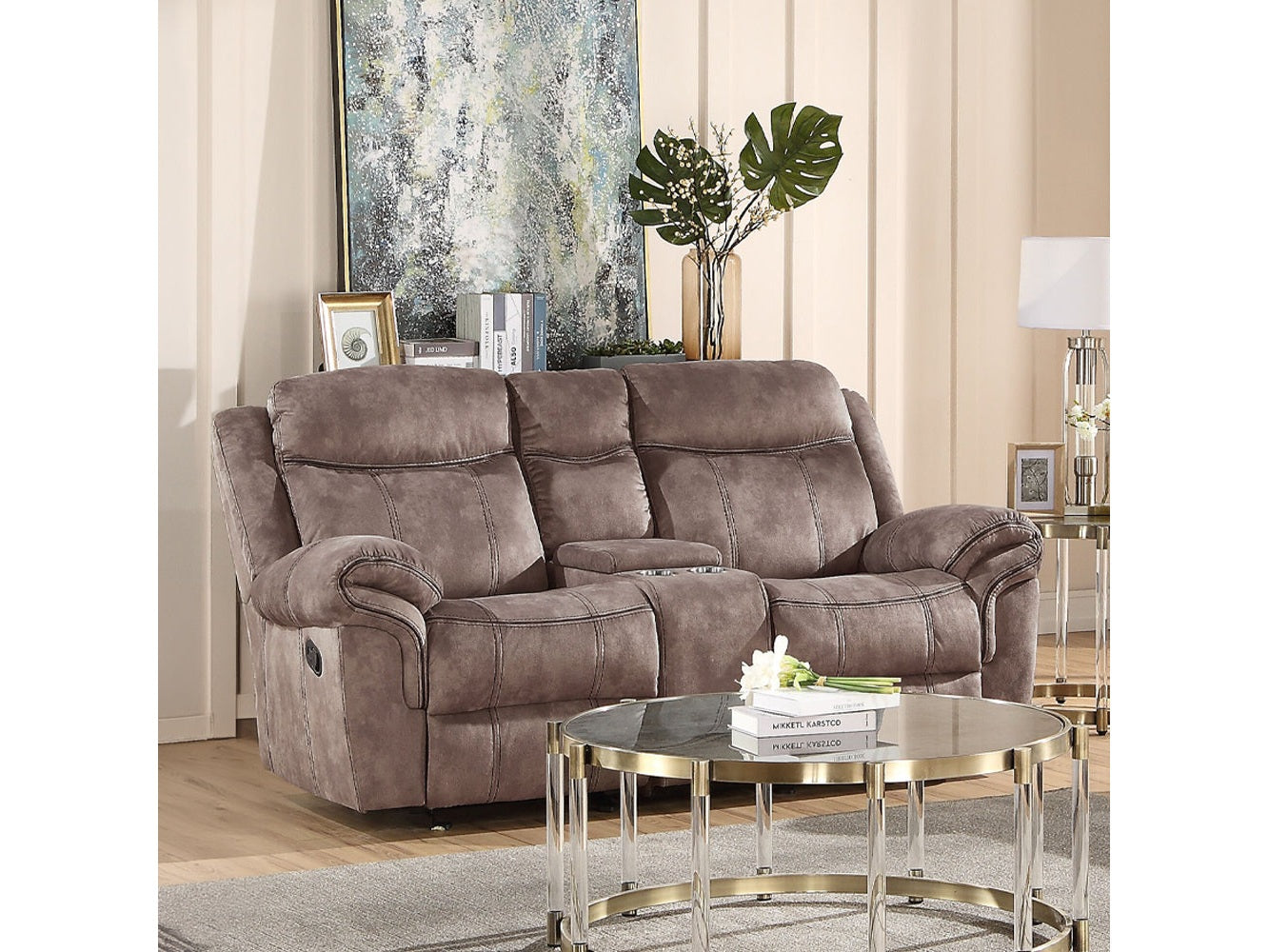Zubaida 2Tone Chocolate Velvet Sofa (Glider & Motion) - Ornate Home